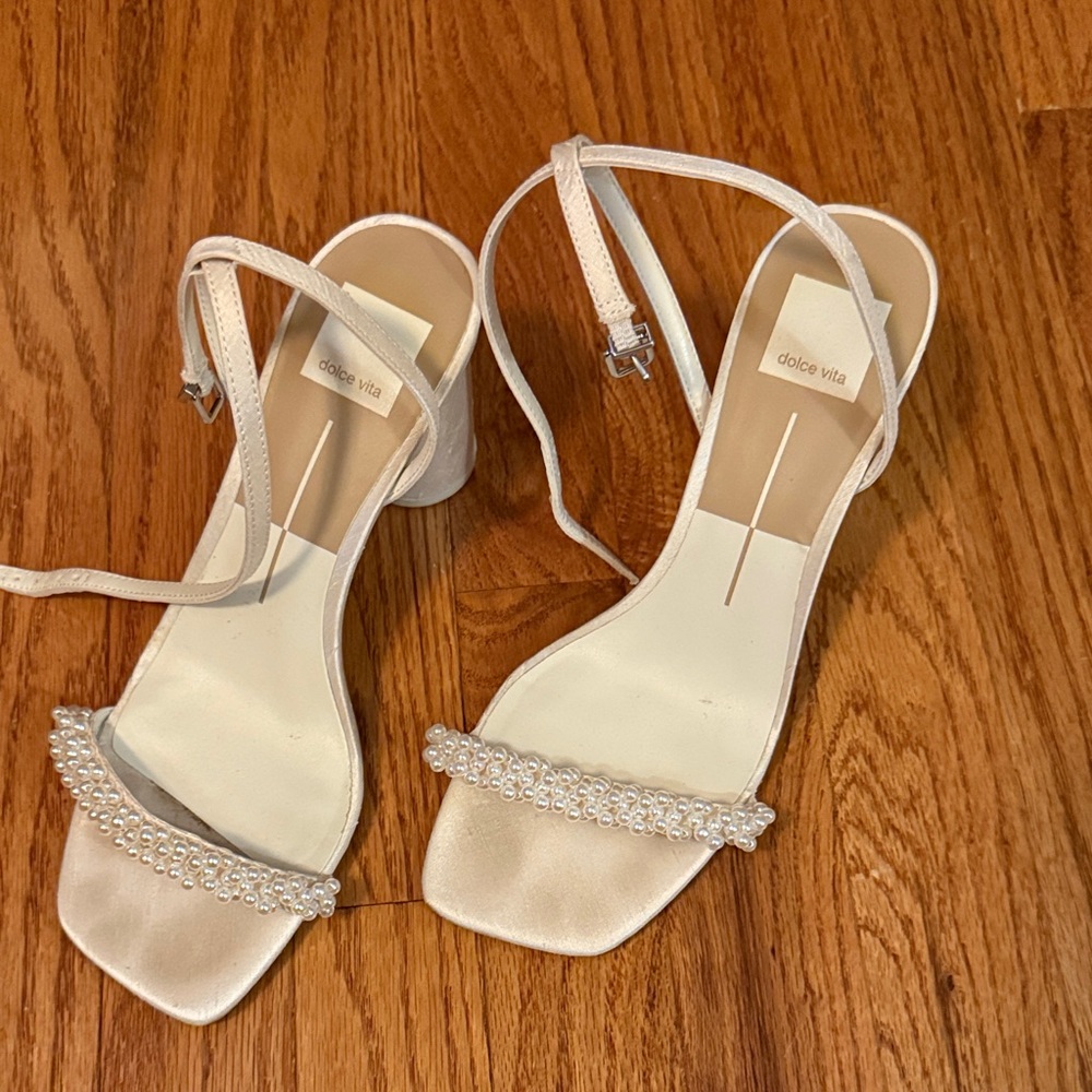 Dolce Vita Pearl-Embellished Cream Heels
